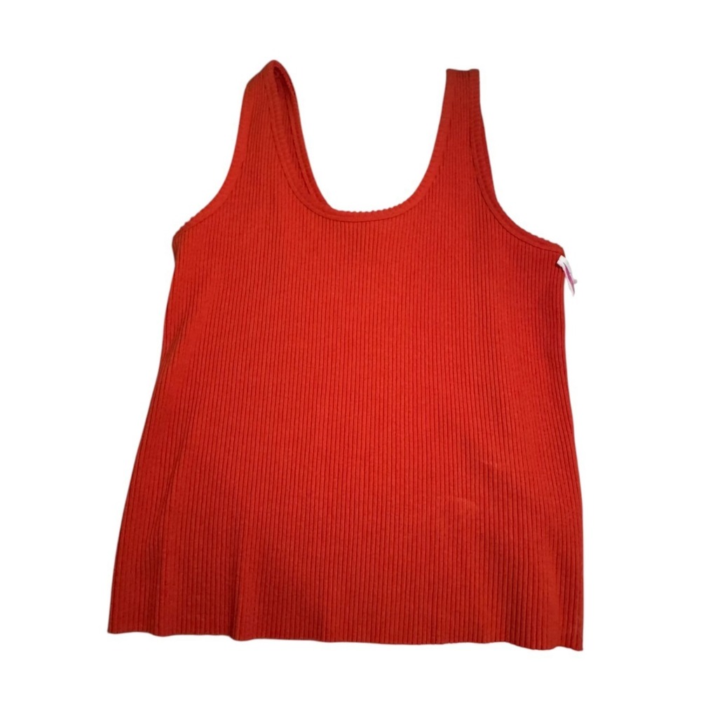 VINCE $145 Orange Raw-Edge Scoop Rib‎ Tank Cotton Blend Large New